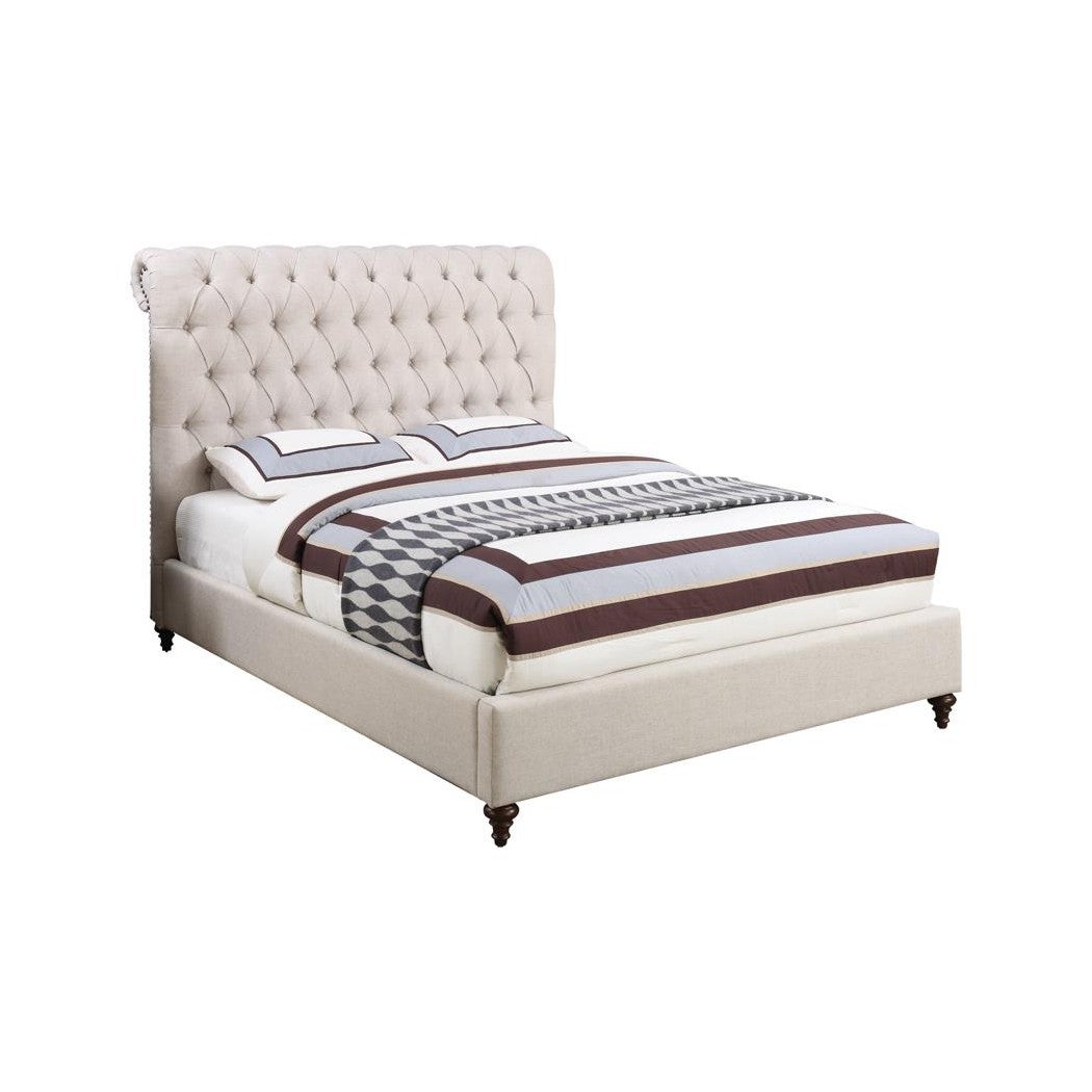 Devon Button Tufted Upholstered Full Bed Beige 300525F