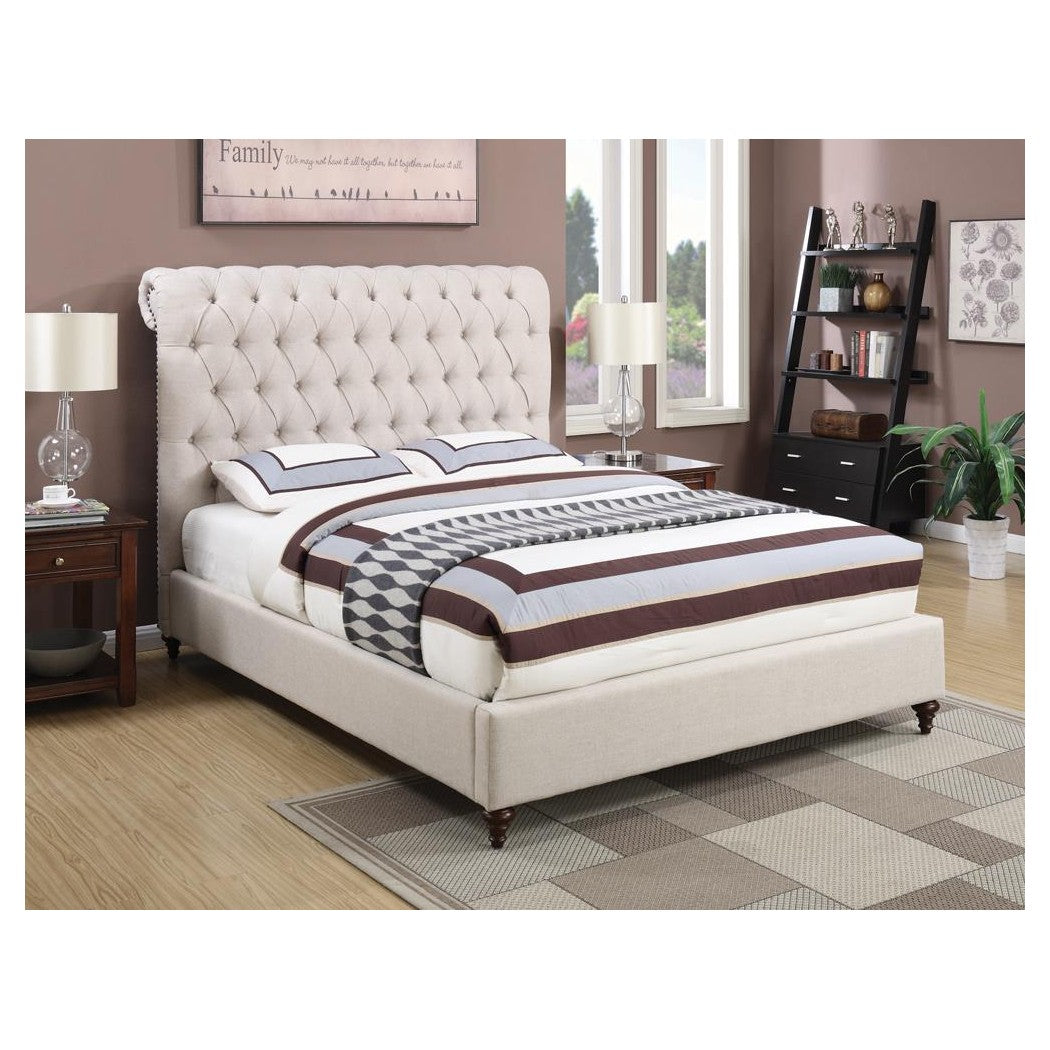 Devon Button Tufted Upholstered Full Bed Beige 300525F