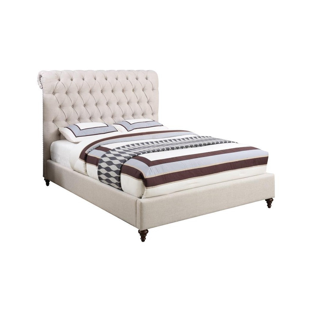 Devon Button Tufted Upholstered Queen Bed Beige 300525Q