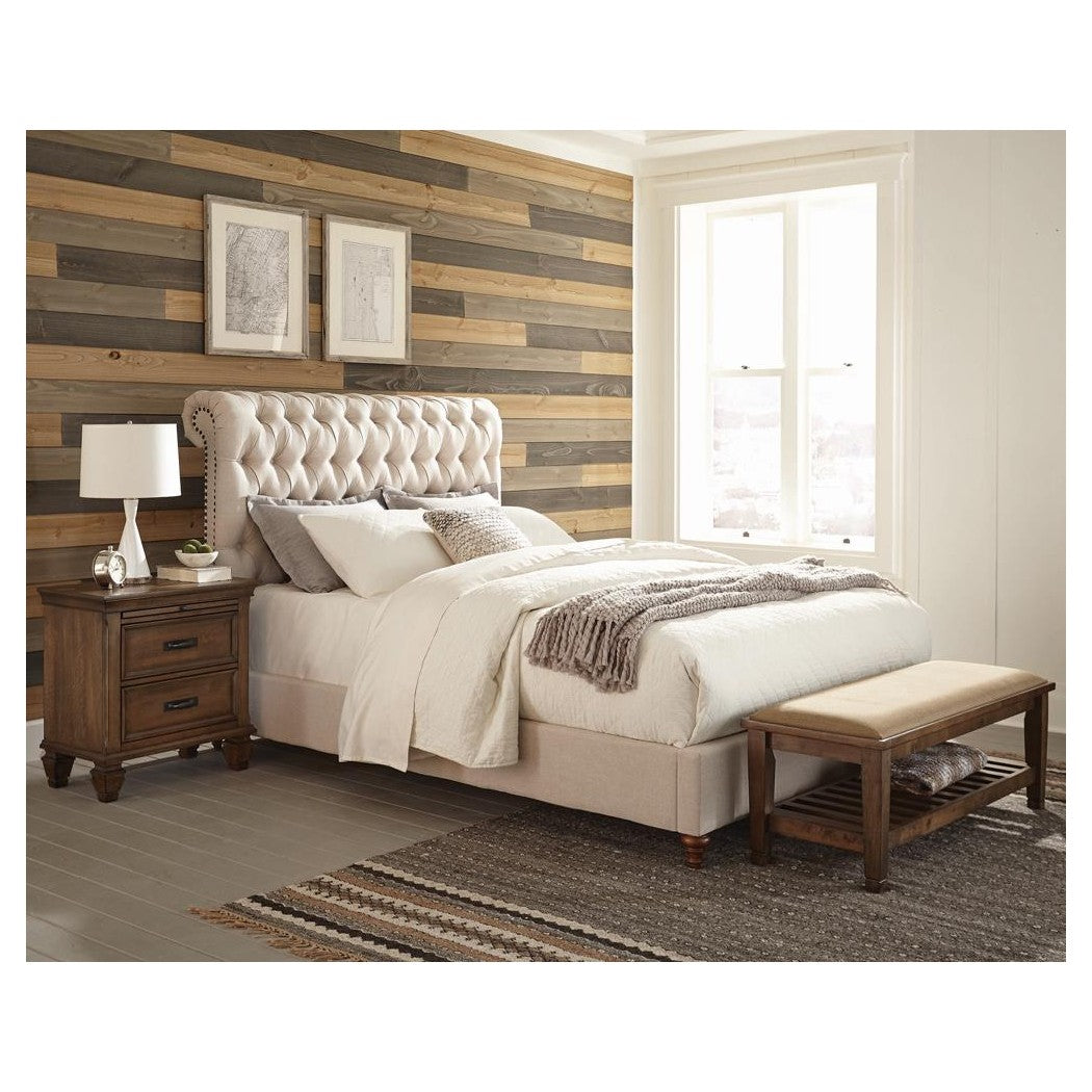 Devon Button Tufted Upholstered Queen Bed Beige 300525Q