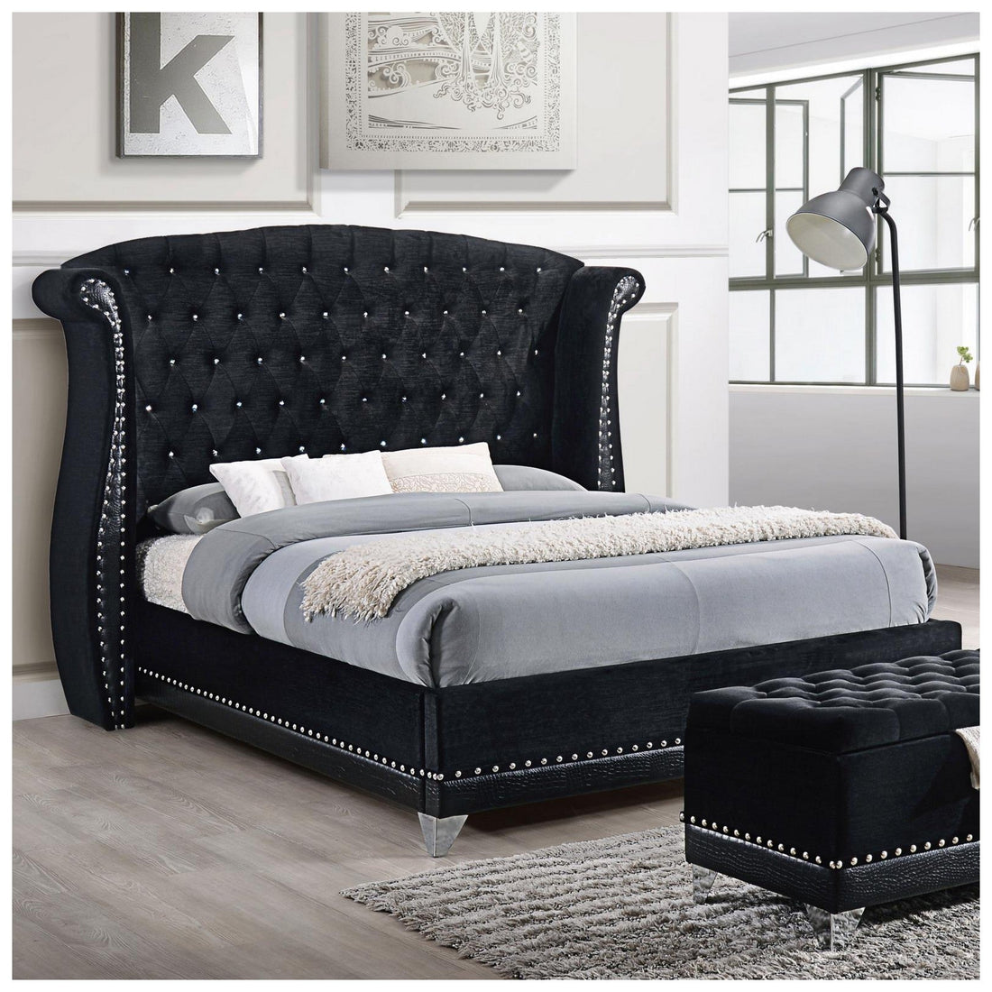 Barzini Eastern King Tufted Upholstered Bed Black 300643KE