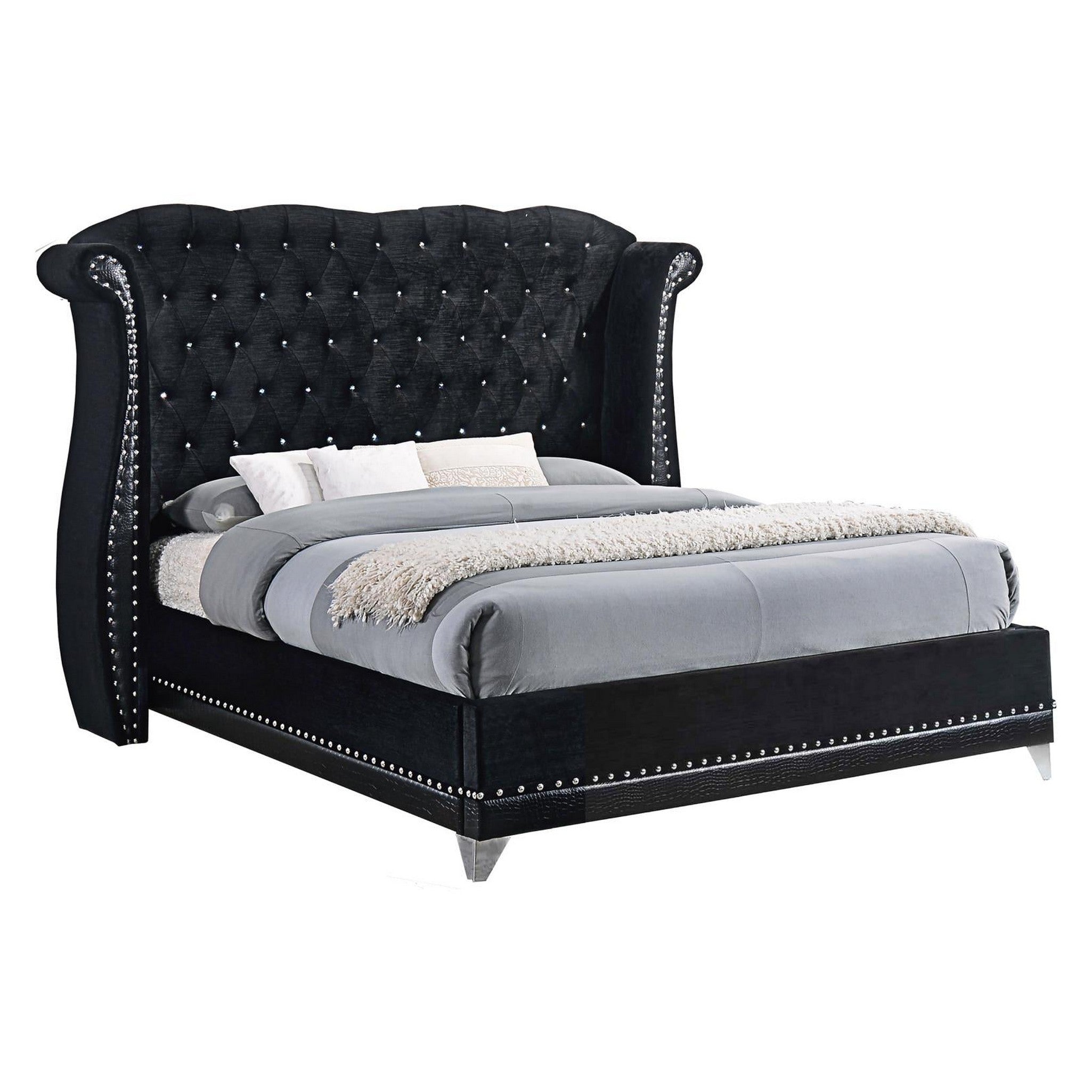 Barzini Eastern King Tufted Upholstered Bed Black 300643KE