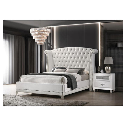 Barzini Eastern King Wingback Tufted Bed White 300843KE