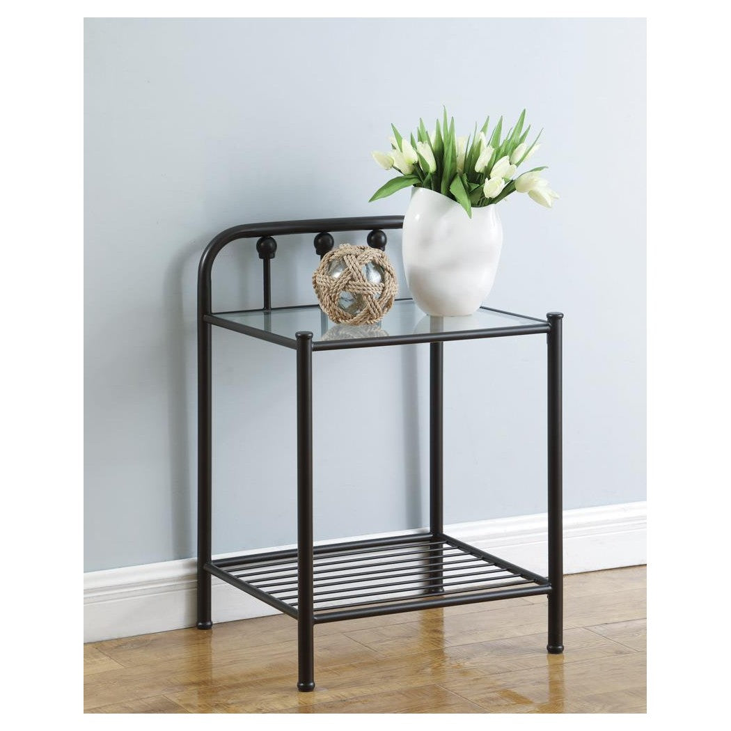 Livingston 1-shelf Nightstand with Glass Top Dark Bronze 301392