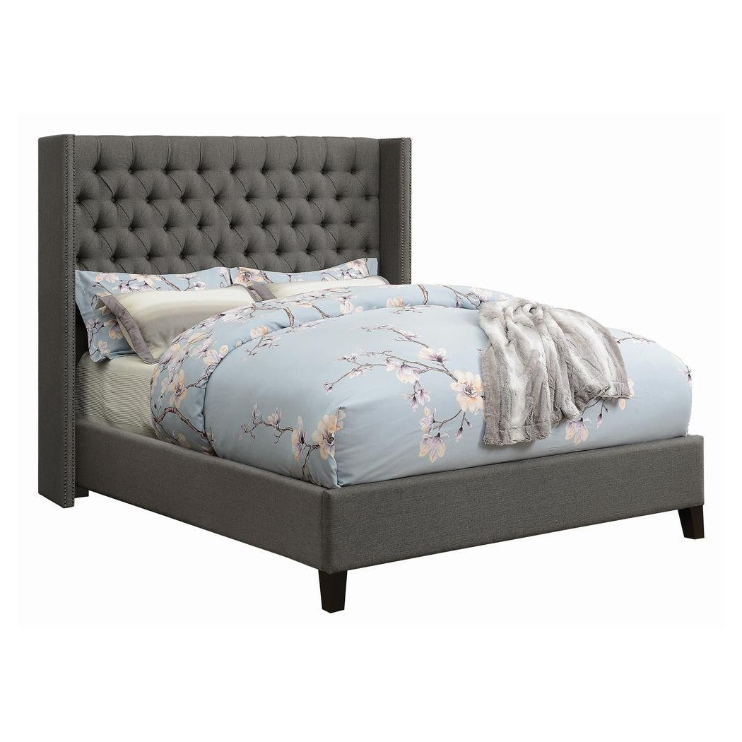 Bancroft Demi-wing Upholstered Eastern King Bed Grey 301405KE