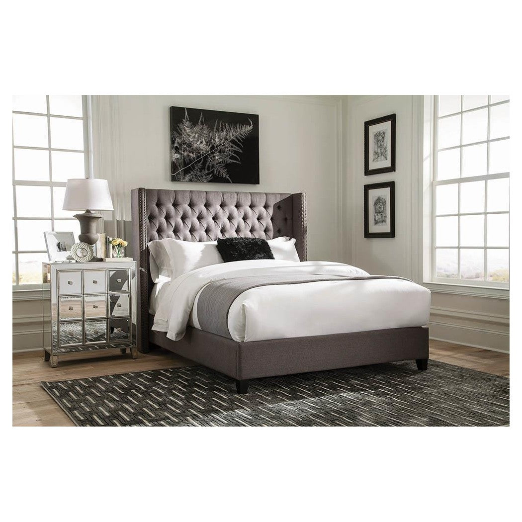 Bancroft Demi-wing Upholstered Eastern King Bed Grey 301405KE