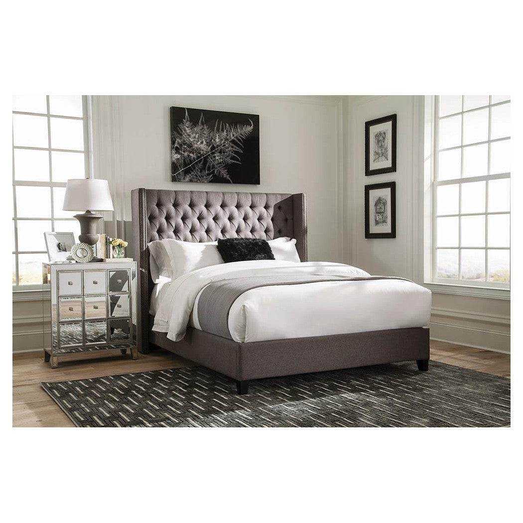 Bancroft Demi-wing Upholstered California King Bed Grey 301405KW