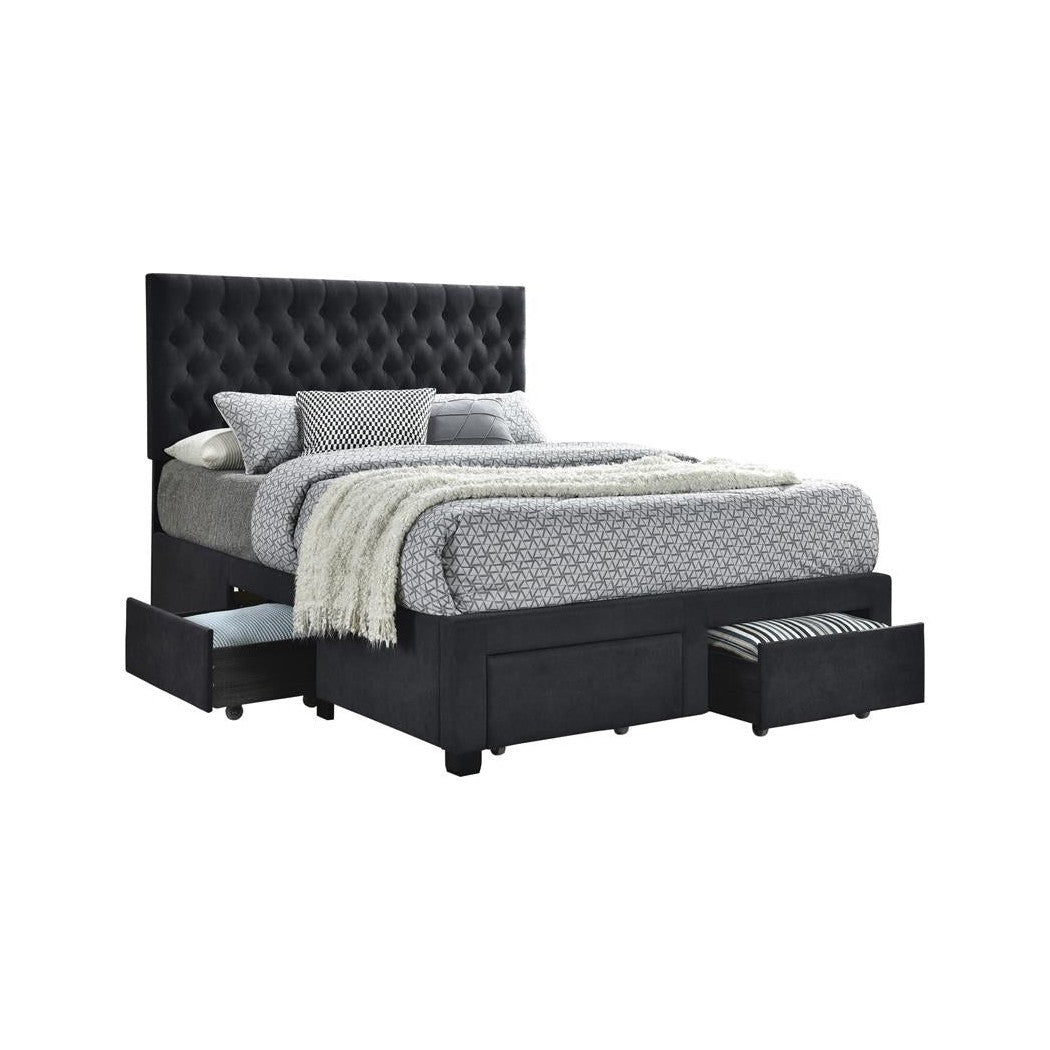 Soledad Eastern King 4-drawer Button Tufted Storage Bed Charcoal 305877KE