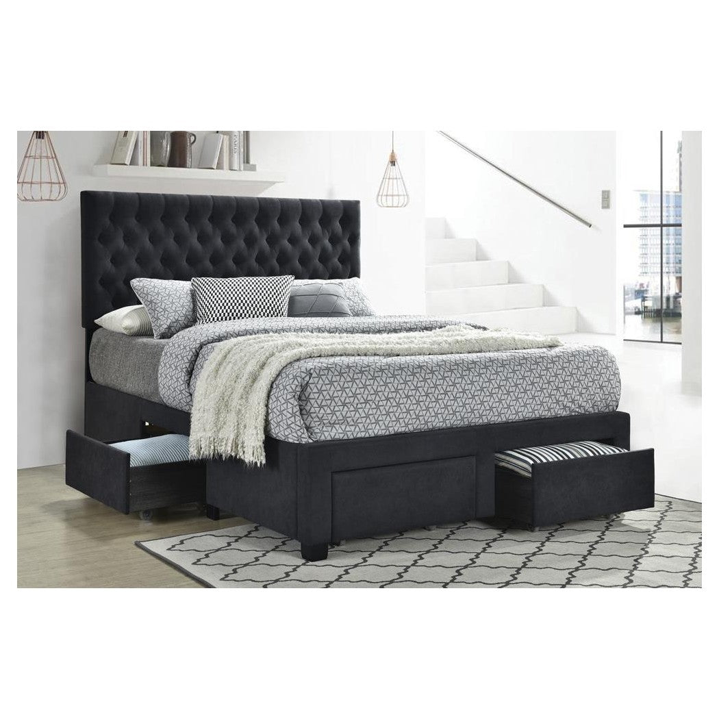 Soledad Eastern King 4-drawer Button Tufted Storage Bed Charcoal 305877KE