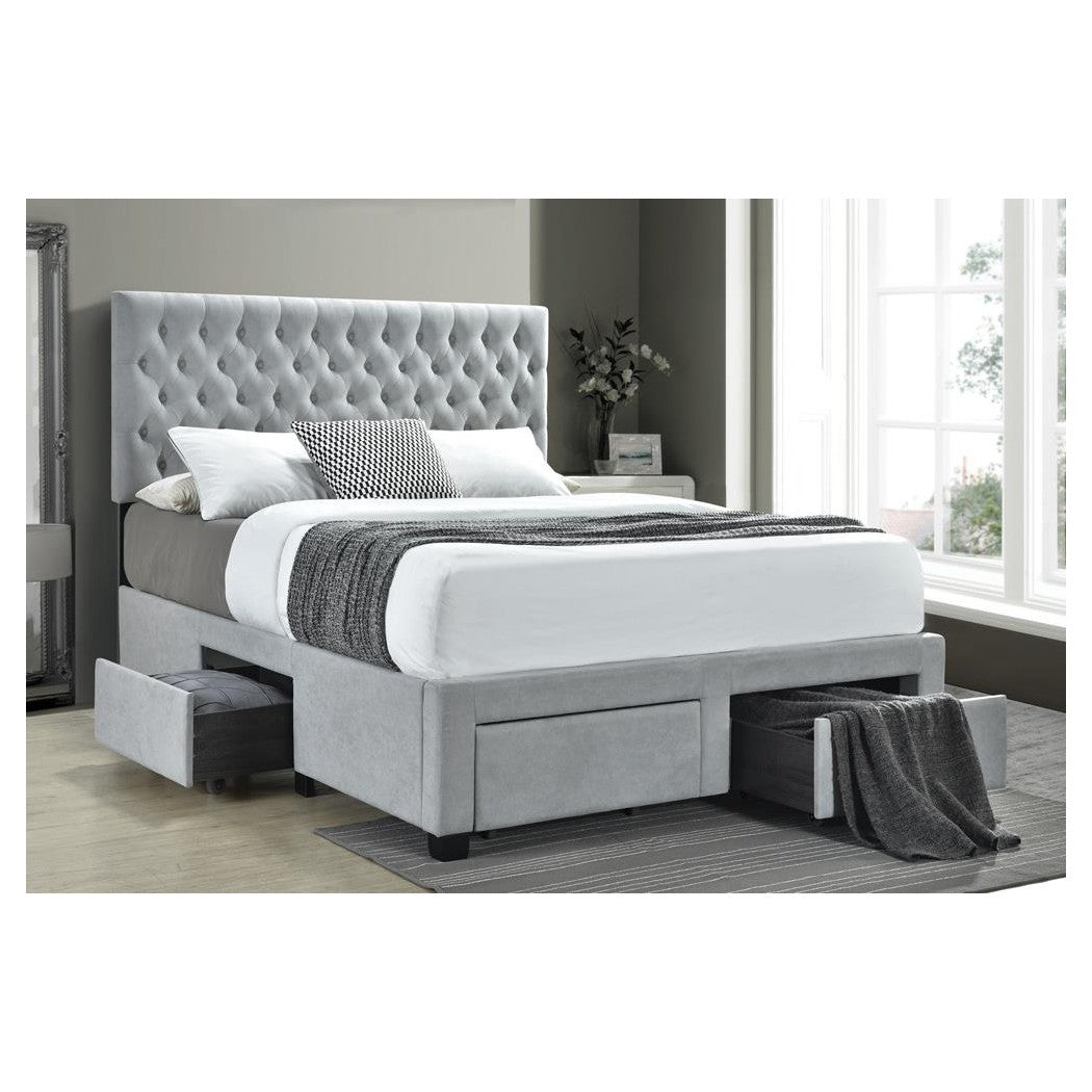 Soledad Eastern King 4-drawer Button Tufted Storage Bed Beige 305878KE