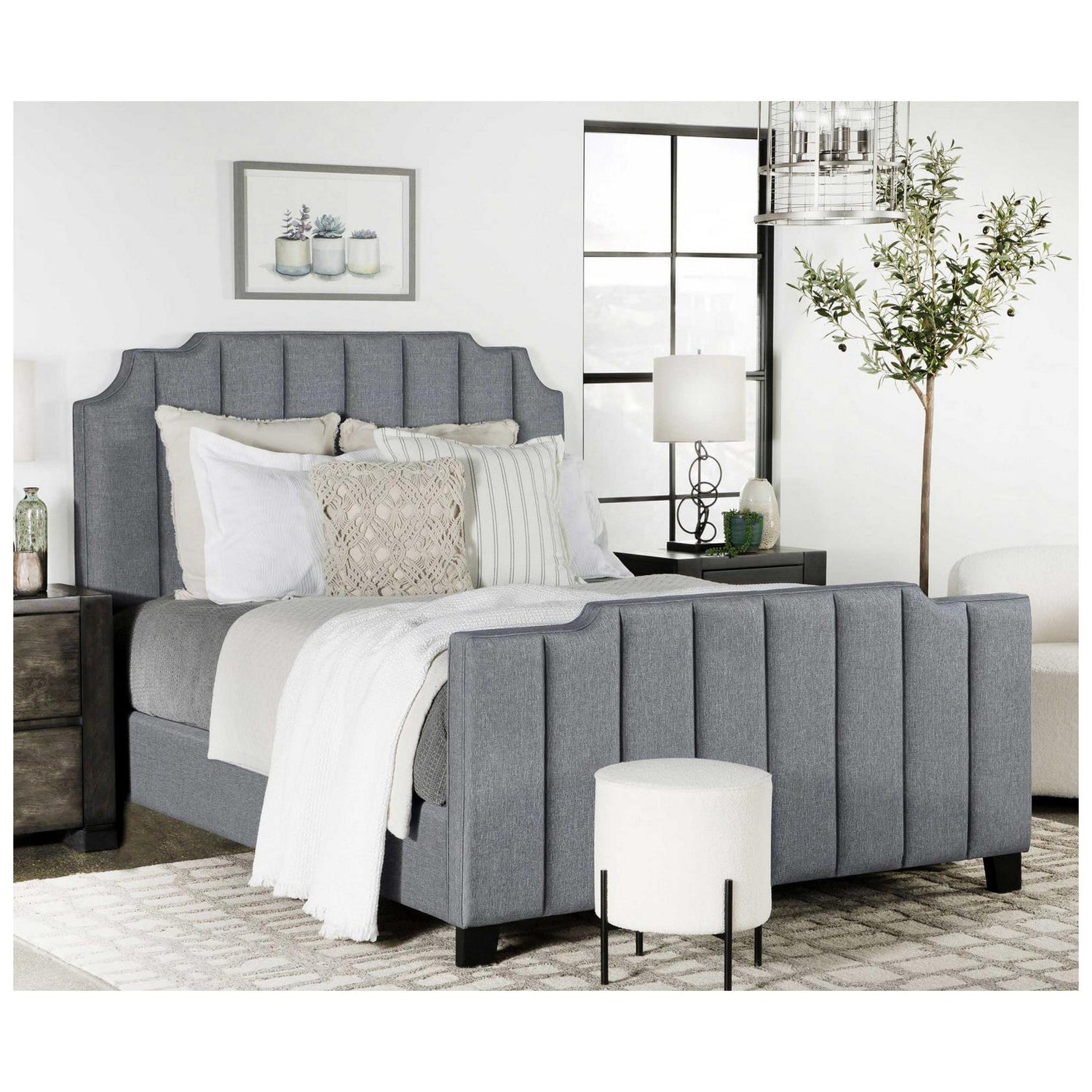 Fiona Upholstered Panel Bed Light Grey 306029F