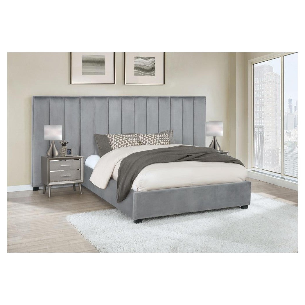 Arles Eastern King Vertical Channeled Tufted Bed Grey 306070KE