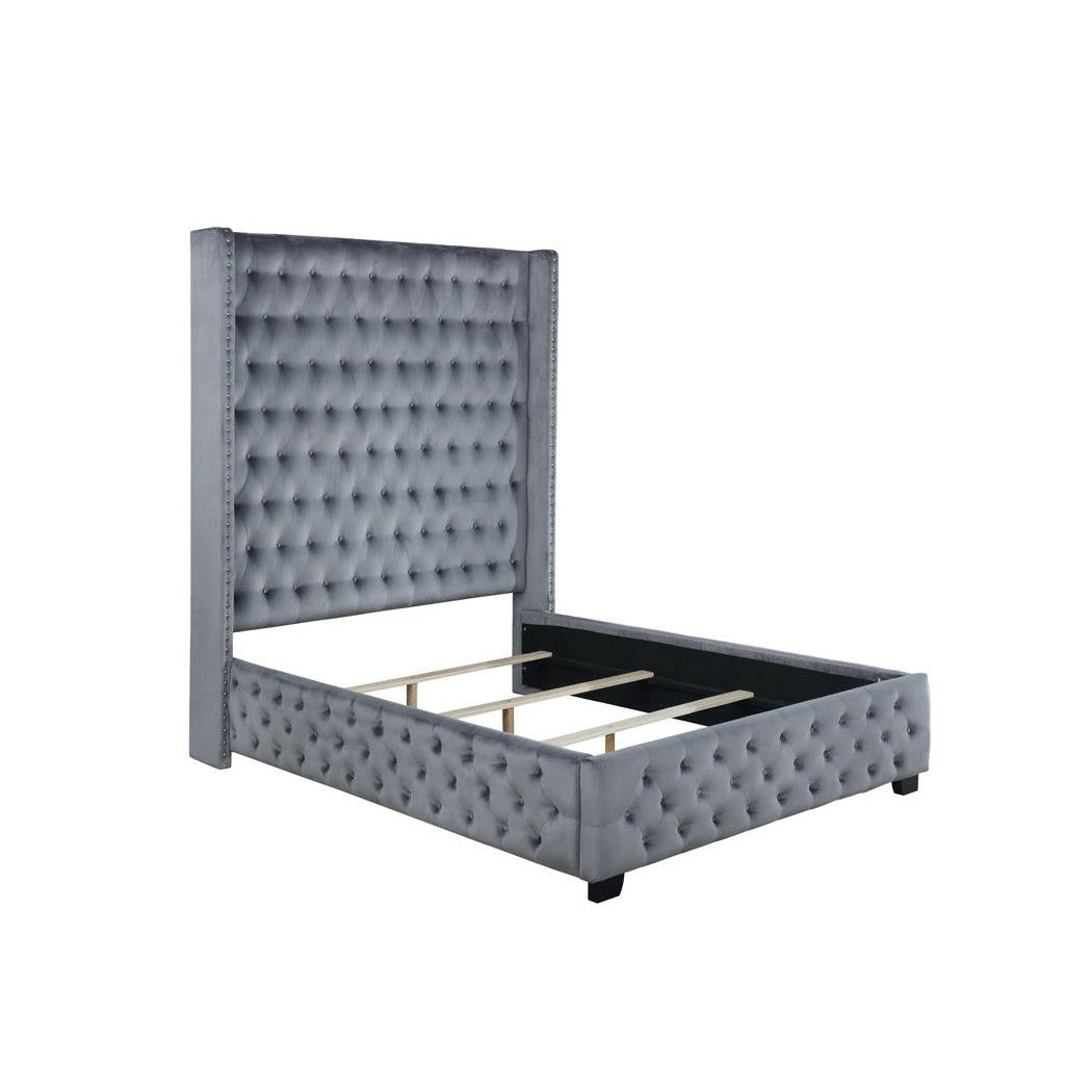 Rocori Queen Wingback Tufted Bed Grey 306075Q