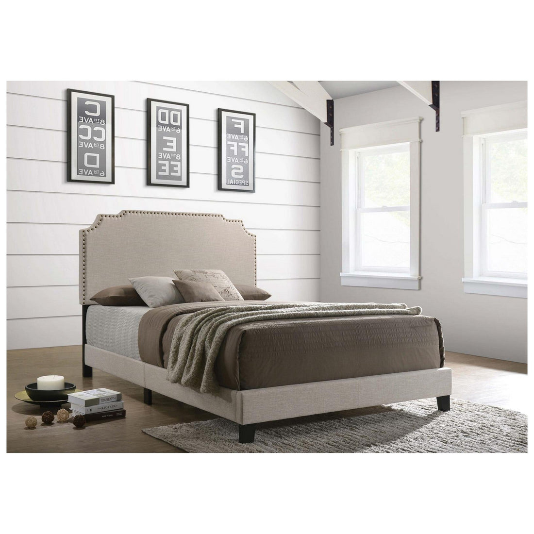 Tamarac Upholstered Nailhead Full Bed Beige 310061F