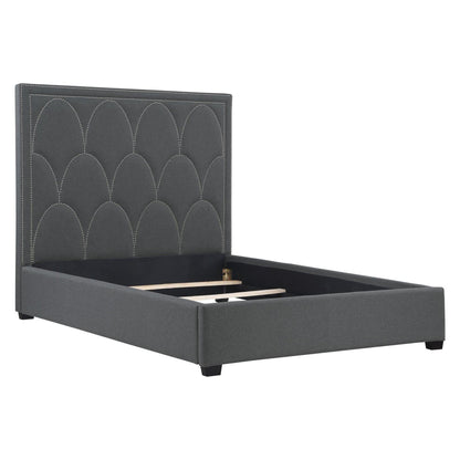 Bowfield Upholstered Bed with Nailhead Trim Charcoal 315900KE