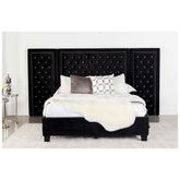 Hailey Upholstered Platform Eastern King Bed with Wall Panel Black 315925KE-SP