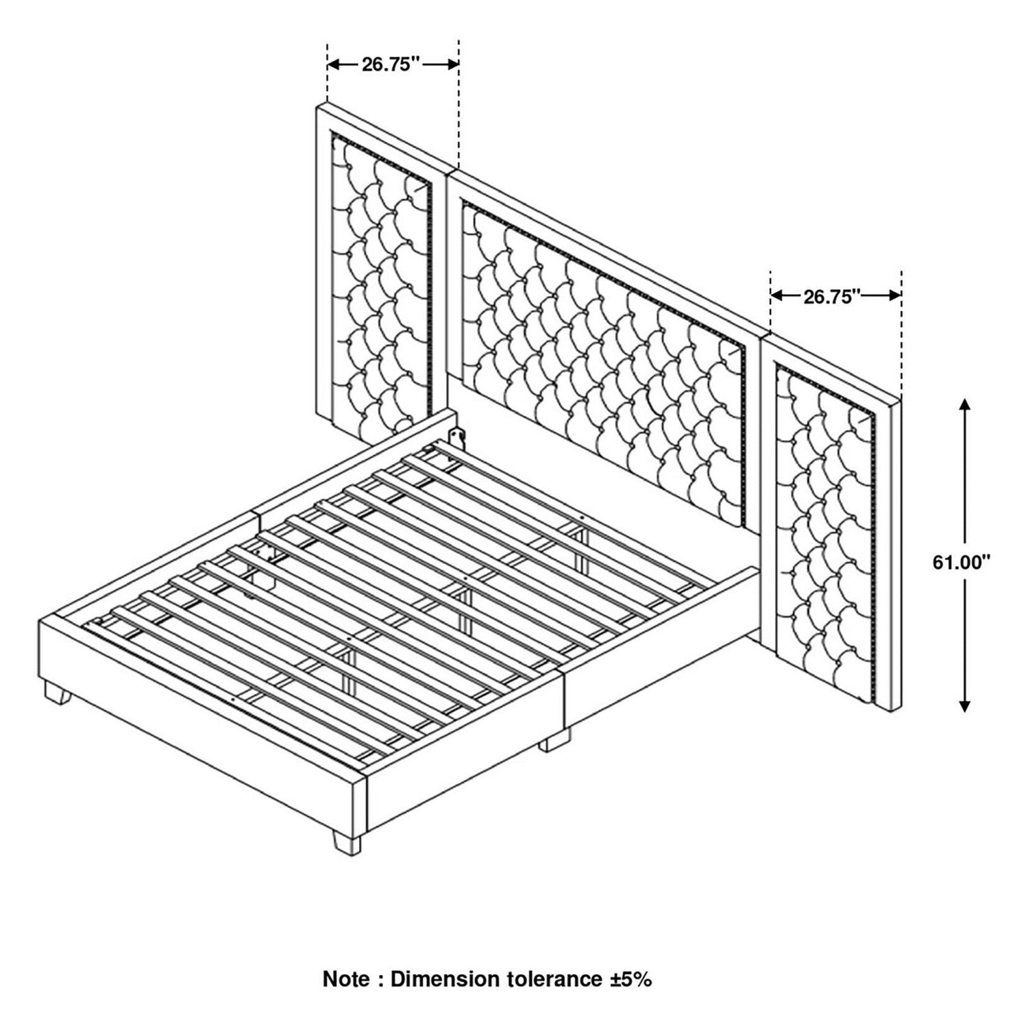 Hailey Upholstered Platform Eastern King Bed with Wall Panel Black 315925KE-SP