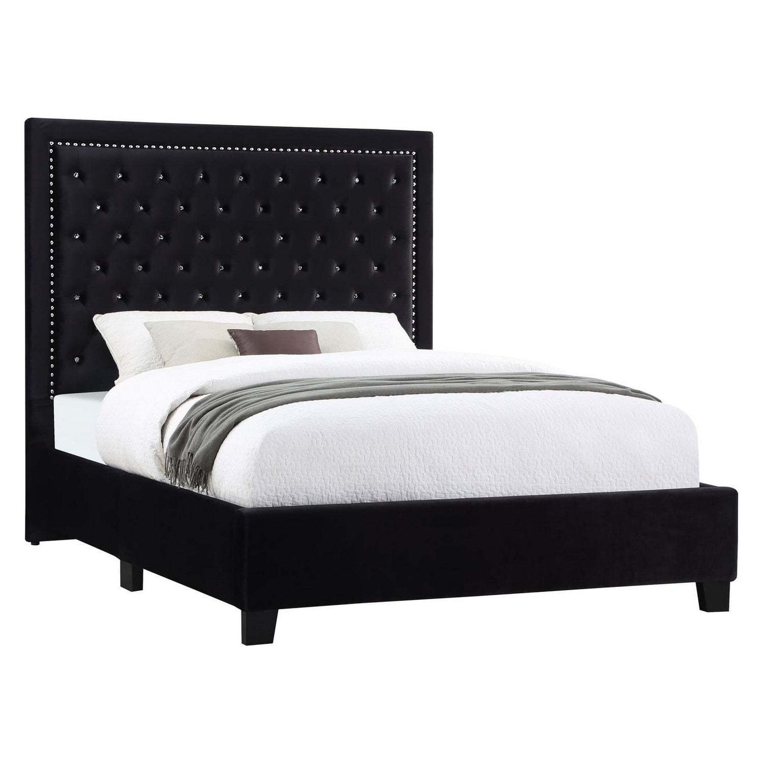 Hailey Upholstered Tufted Platform Eastern King Bed Black 315925KE