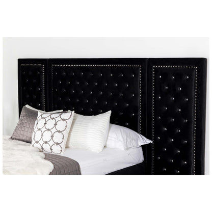 Hailey Upholstered Platform California King Bed with Wall Panel Black 315925KW-SP