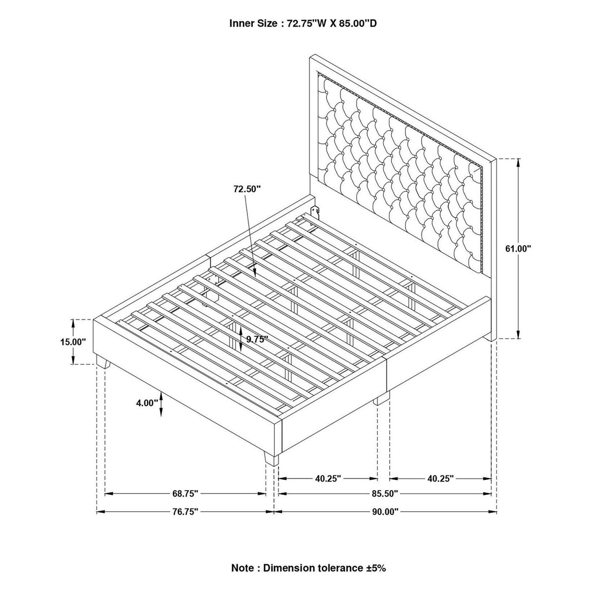 Hailey Upholstered Platform California King Bed with Wall Panel Black 315925KW-SP