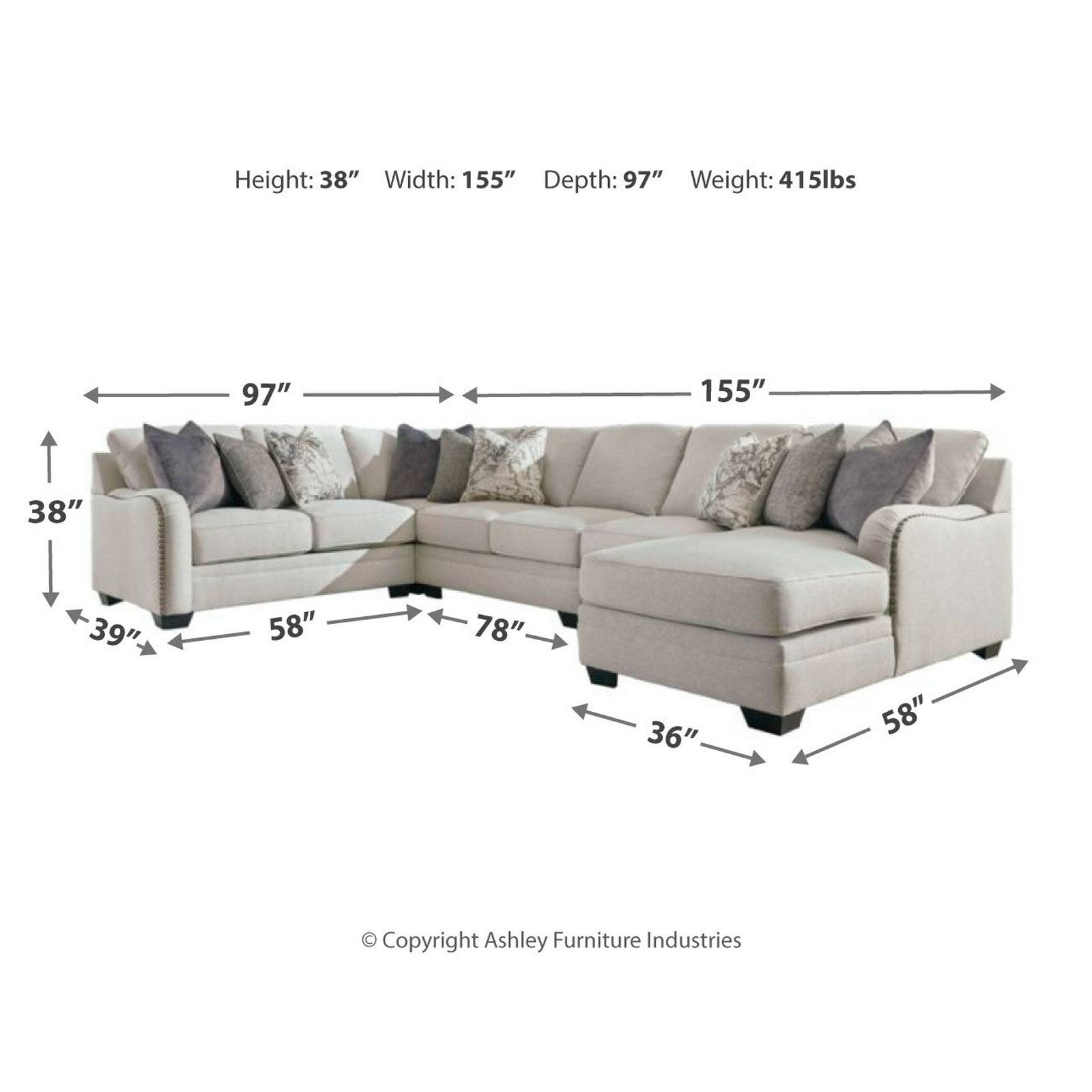 Dellara 5-Piece Sectional with Chaise Ash-32101S8