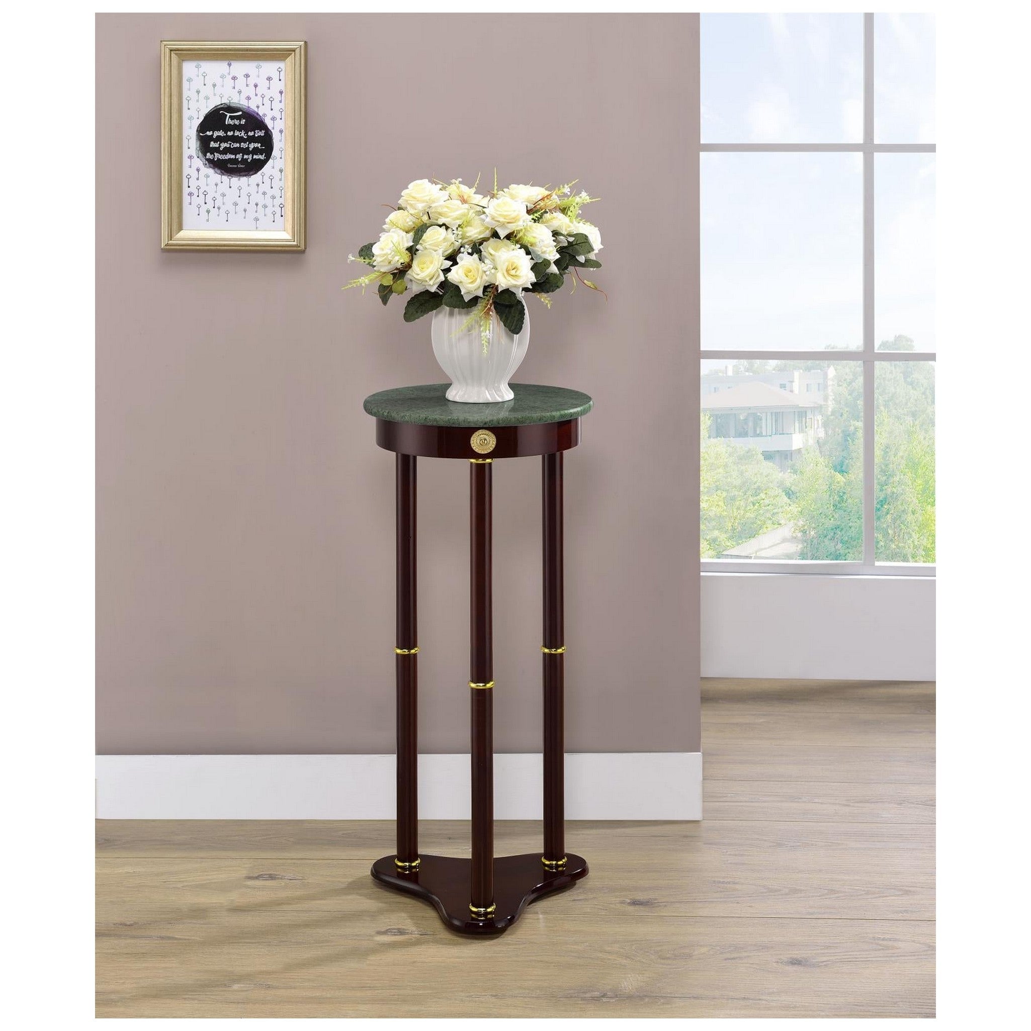 Edie Round Marble Top Accent Table Merlot 3315