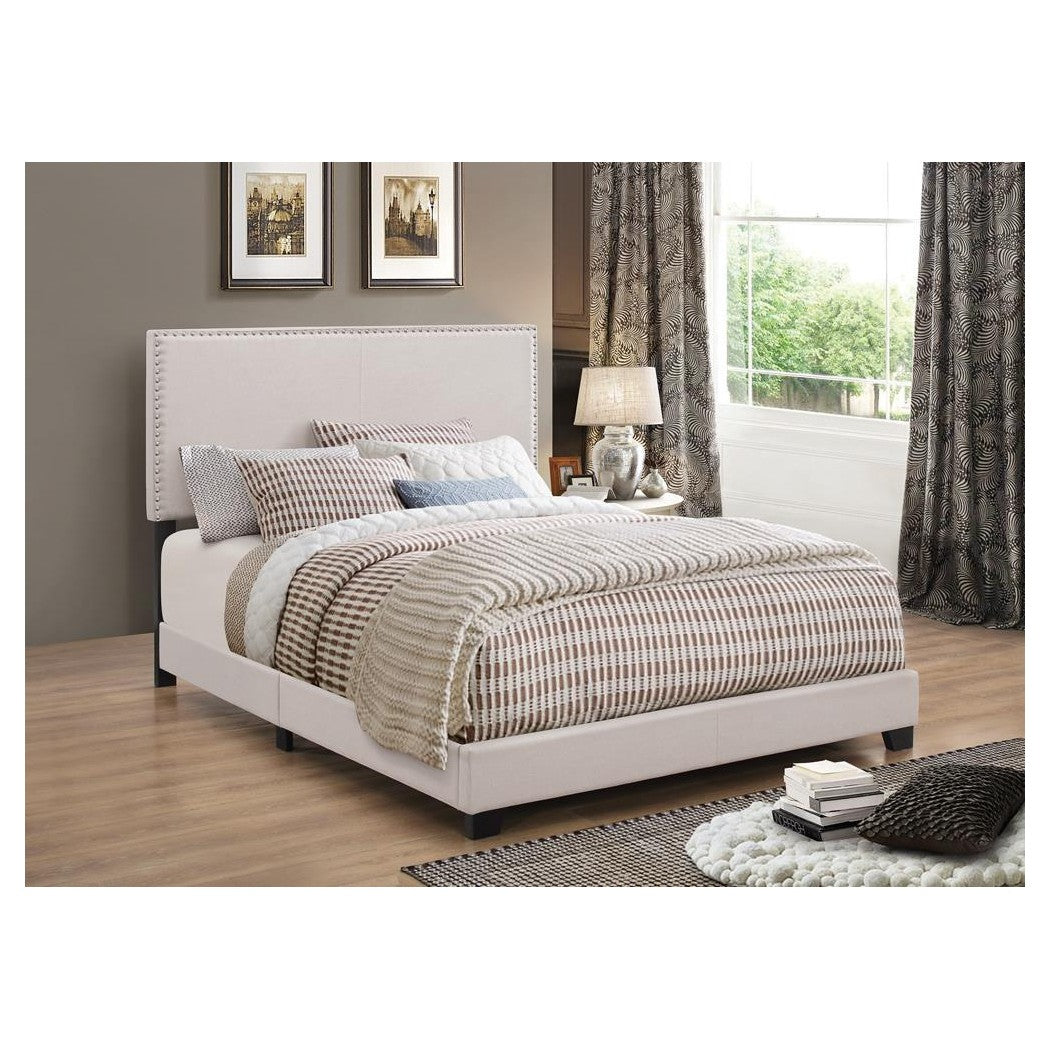 Boyd Full Upholstered Bed with Nailhead Trim Ivory 350051F