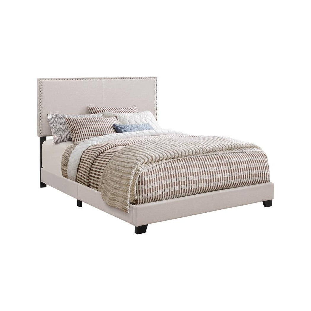 Boyd Eastern King Upholstered Bed with Nailhead Trim Ivory 350051KE