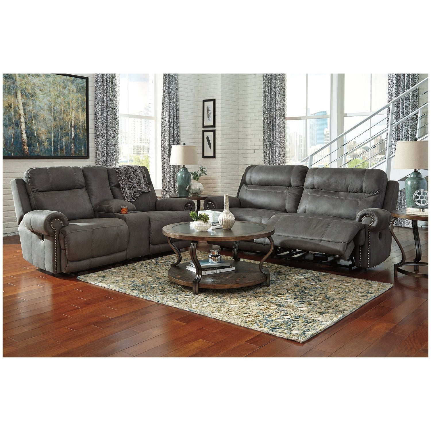 Austere Reclining Loveseat with Console Ash-3840194