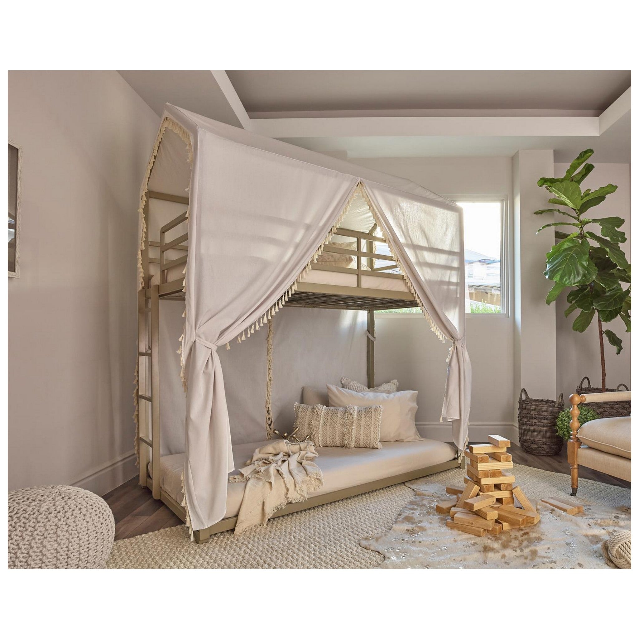 Coaster Belton Twin Twin Bunk Bed With Canopy Champagne Beck s