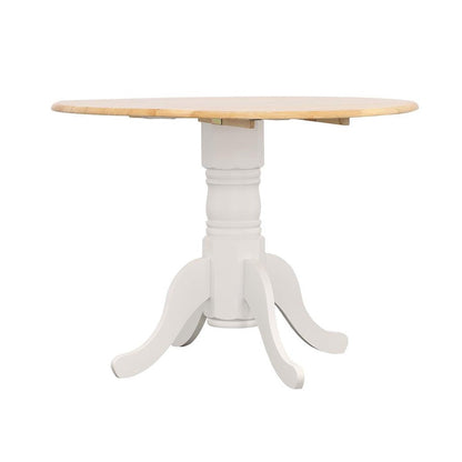 Allison Drop Leaf Round Dining Table Natural Brown and White 4241