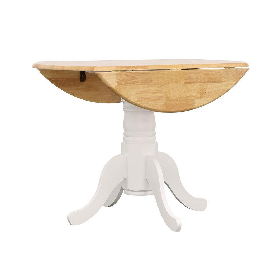 Allison Drop Leaf Round Dining Table Natural Brown and White 4241