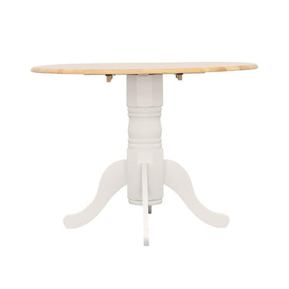 Allison Drop Leaf Round Dining Table Natural Brown and White 4241