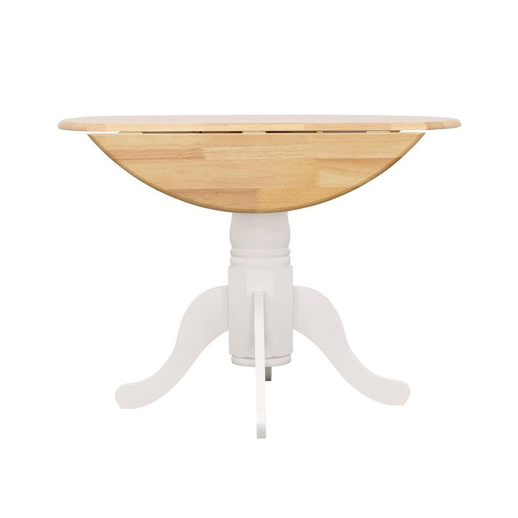 Allison Drop Leaf Round Dining Table Natural Brown and White 4241