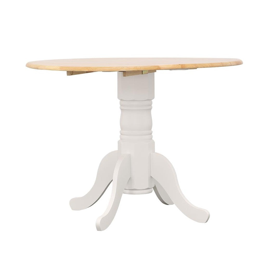 Allison Drop Leaf Round Dining Table Natural Brown and White 4241