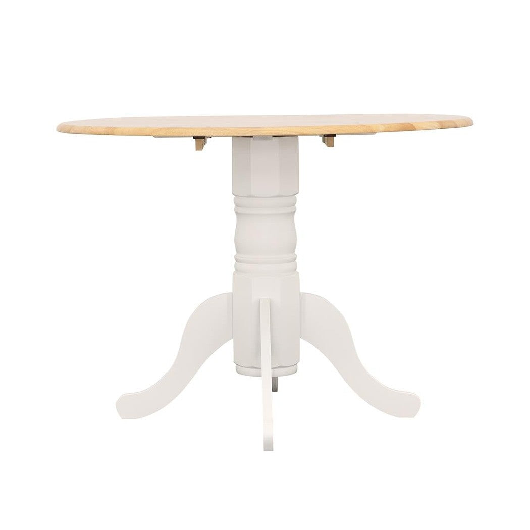 Allison Drop Leaf Round Dining Table Natural Brown and White 4241