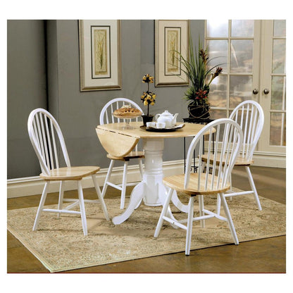 Allison Drop Leaf Round Dining Table Natural Brown and White 4241