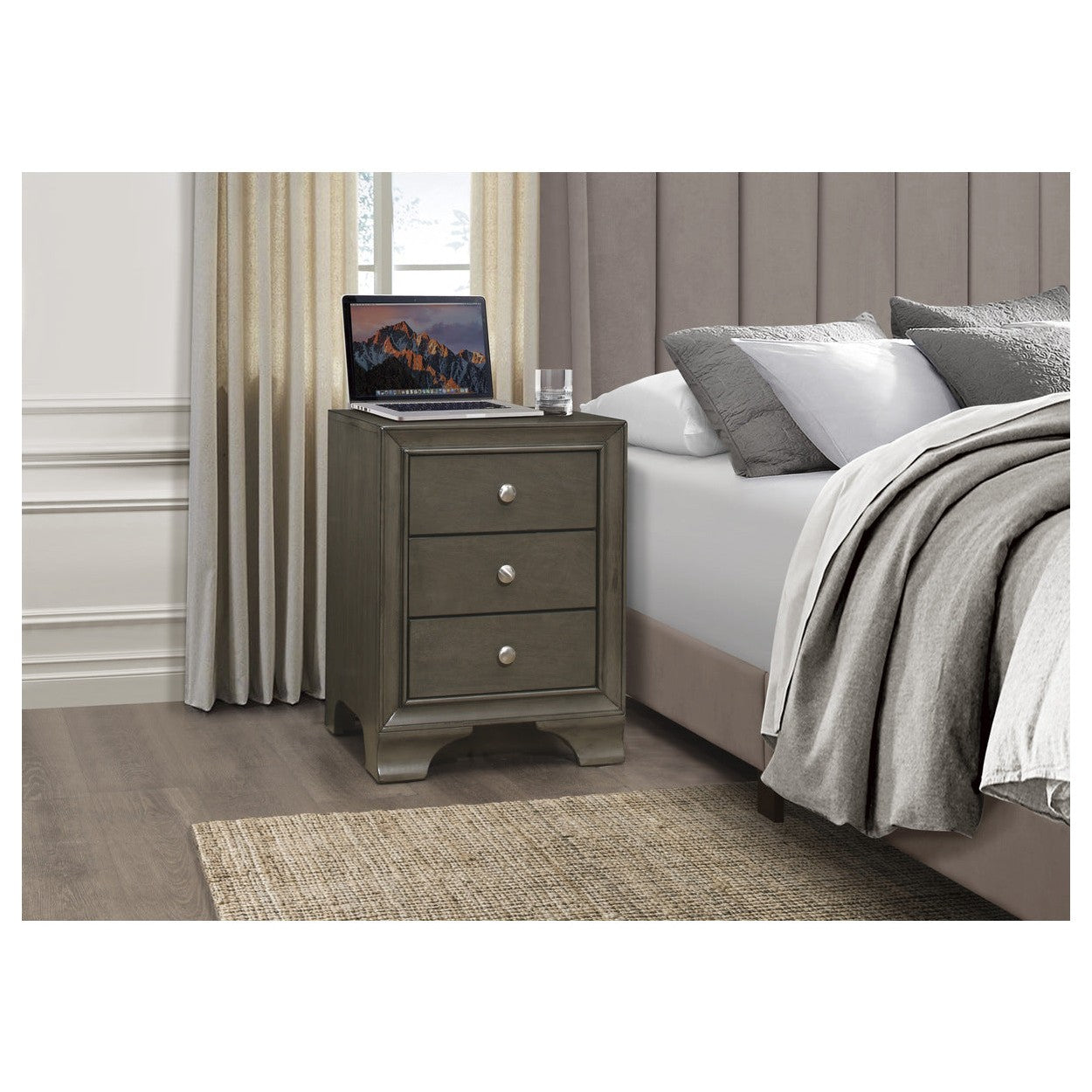 3-DRAWER NIGHT STAND, 2 USB PORTS,GRAY FIN 4598GYU