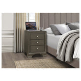 3-DRAWER NIGHT STAND, 2 USB PORTS,GRAY FIN 4598GYU