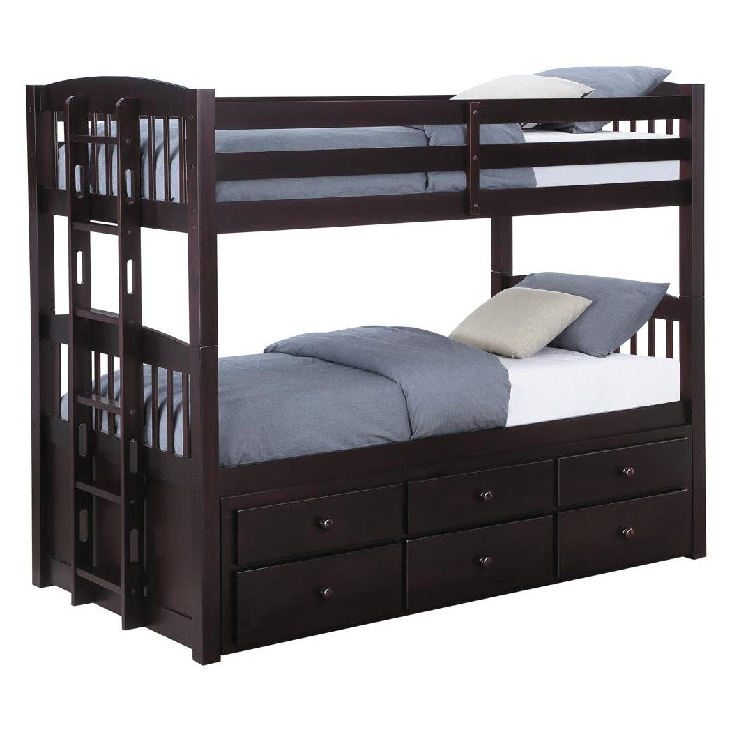 Kensington Twin over Twin Bunk Bed with Trundle Cappuccino 460071