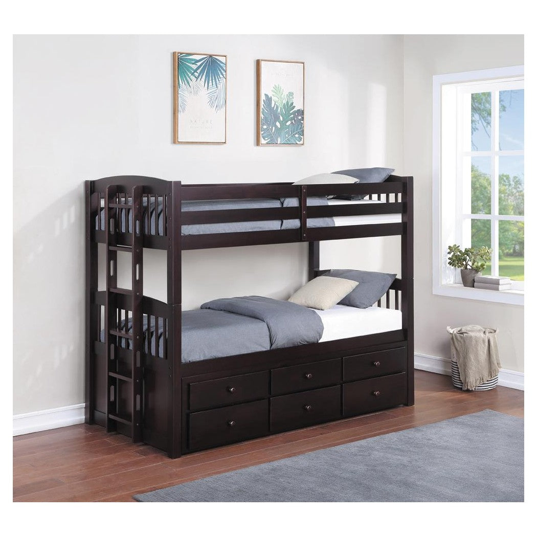 Kensington Twin over Twin Bunk Bed with Trundle Cappuccino 460071