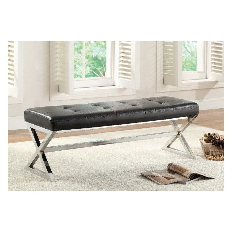 BENCH, X-METAL BASE, BLK BONDED LEATHER 4605BK