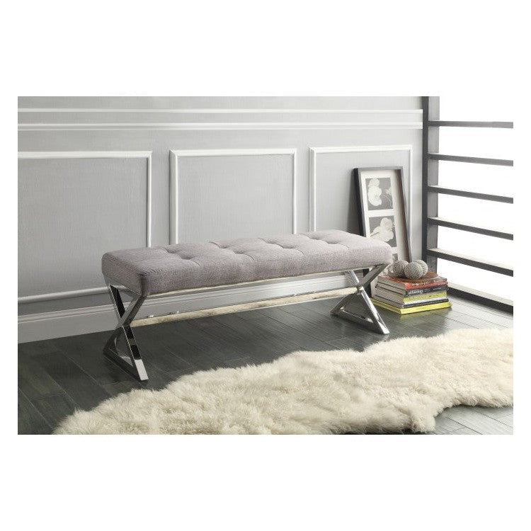 BENCH, X-METAL BASE, GREY LINEN 4605GY