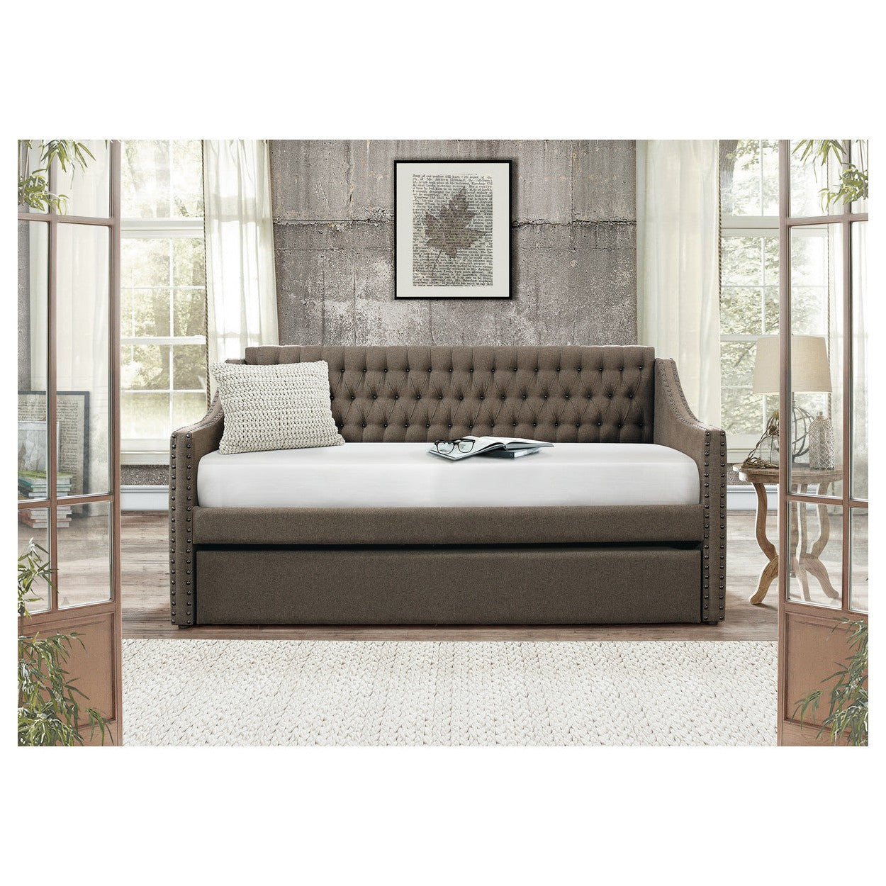 (2) DAYBED W/ TRUNDLE, BROWN FABRIC 4966BR*