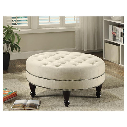 Elchin Round Upholstered Tufted Ottoman Oatmeal 500018