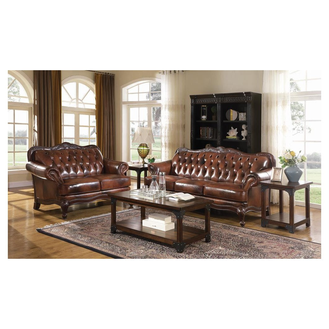 Victoria Tufted Back Loveseat Tri-tone and Brown 500682