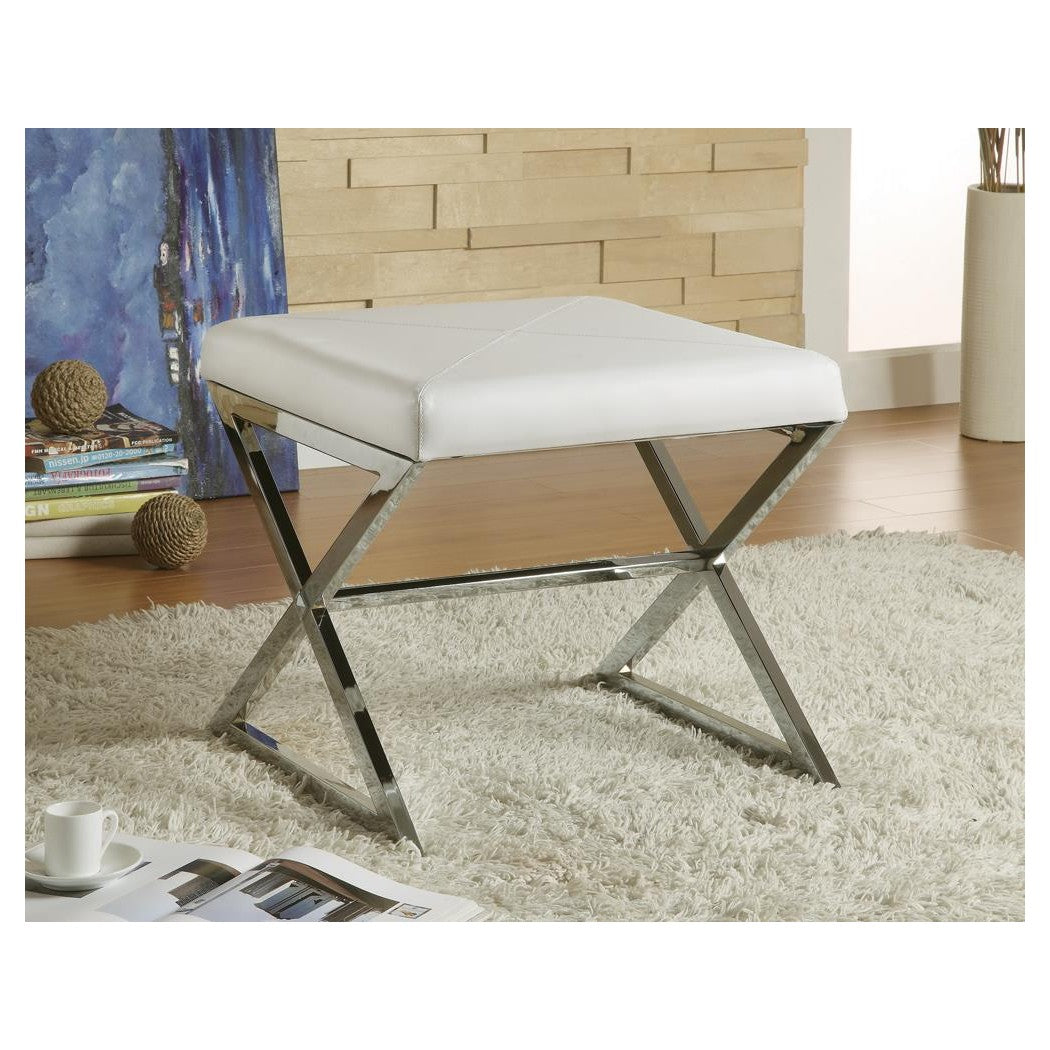 Rita X-cross Square Ottoman White and Chrome 501063