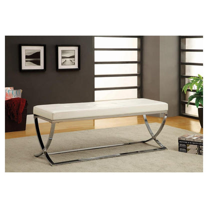 Walton Bench with Metal Base White and Chrome 501157