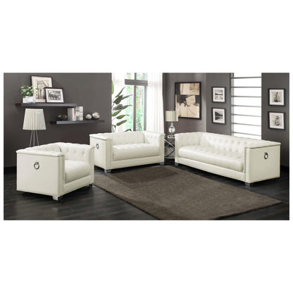 Chaviano Upholstered Tufted Living Room Set Pearl White 505391-S3