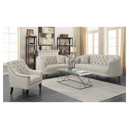 Avonlea Sloped Arm Upholstered Loveseat Trim Grey 505642